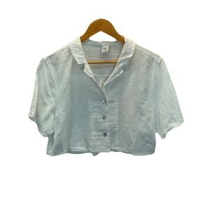 Blanco By Nature Muslin white Button Front Cropped boxy top Peru‎ MD Beachy Boho